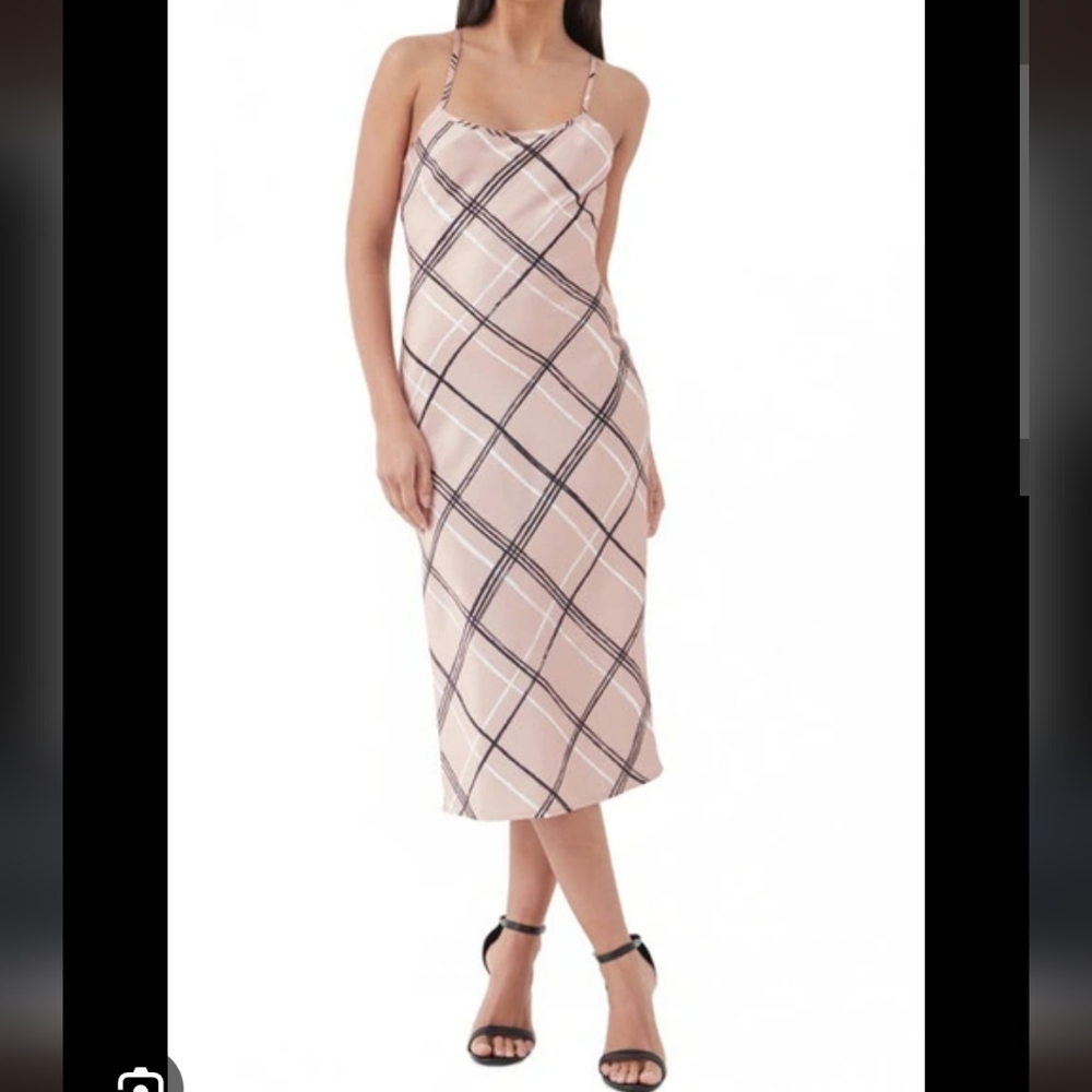 NWOT 4TH & Reckless Anson Windowpane  Plaid Satin Dress